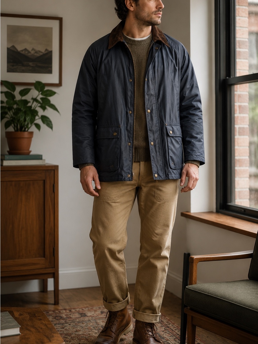 Reason New York Waxed Barbour Style Field Jacket Large